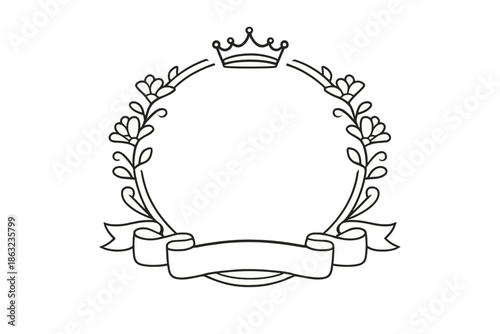 Elegant Laurel Wreath Frame with Crown and Banner