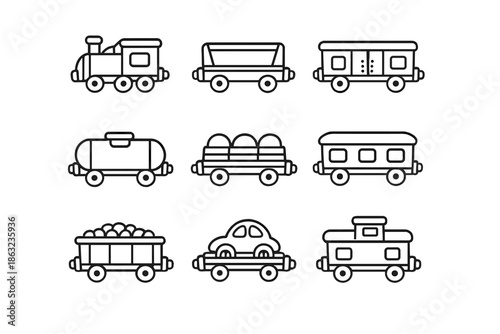 Set of nine cartoon train cars