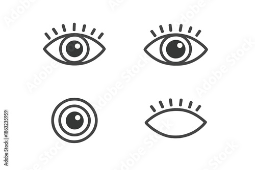 Four stylized eye icons on a grey background