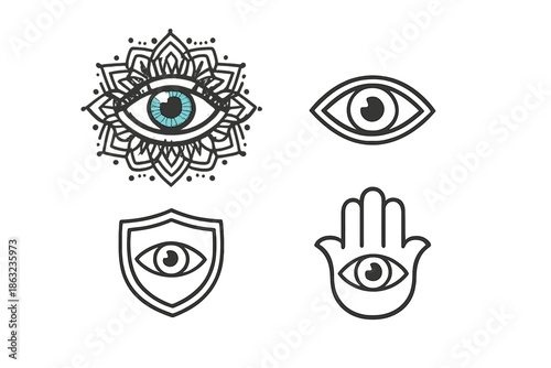 Set of four eye symbols, spiritual, protection, mandala