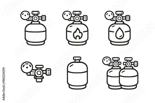 Gas cylinder icons set on a dark background