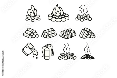 Campfire and firewood icons