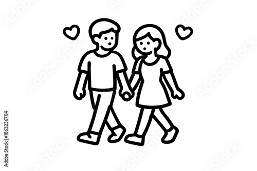 Couple holding hands walking with hearts