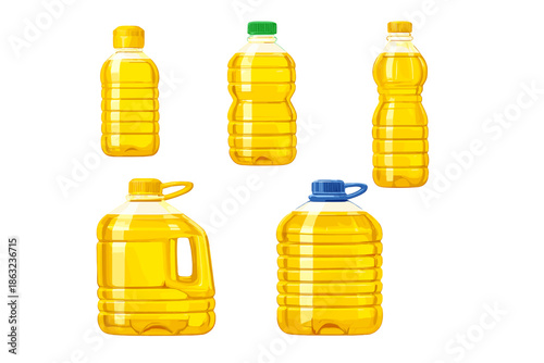 Five bottles of cooking oil with glowing effect