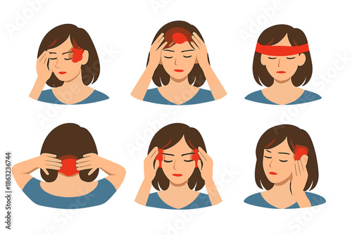 Woman Experiencing Different Types of Headaches