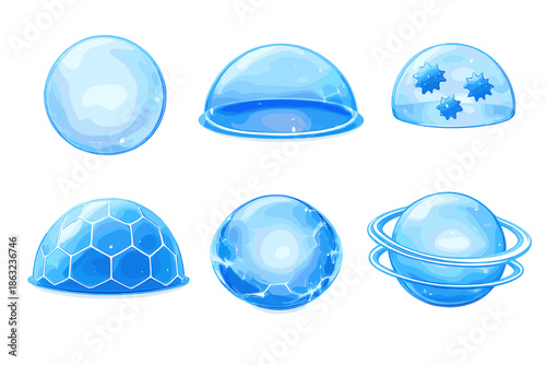 Collection of glowing blue protective shields
