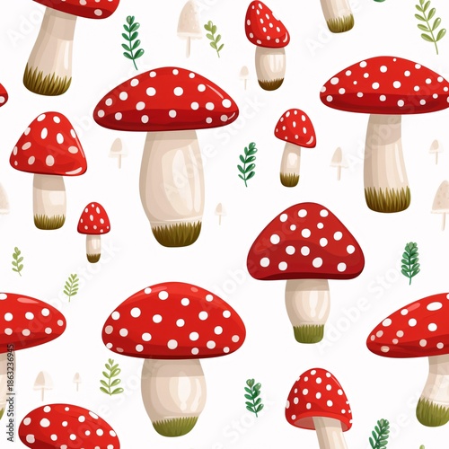 Mushroom pattern, mushroom seamless pattern, cute mushroom pattern, mushroom repeating pattern, mushroom digital paper, forest pattern, fairy mushroom, autumn mushroom