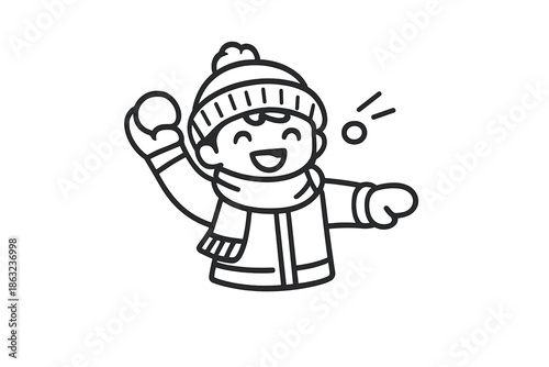 Happy child throwing a snowball