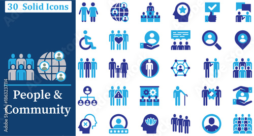 People and Community solid icons set for Human Resources, Social Network, Teamwork and Family. fully editable eps 10.