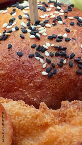 Wallpaper Mural Juicy burgers macro close-up – fast food restaurant detail, vertical video Torontodigital.ca