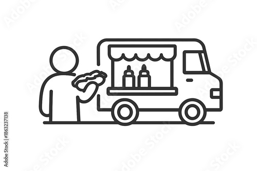 Person eating hot dog from food truck icon