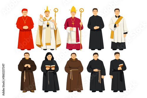 Various Catholic clergy in religious attire