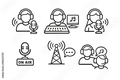 Radio broadcasting icons collection