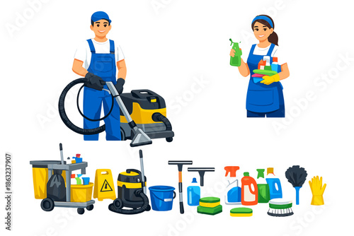 Professional Cleaning Service Team with Equipment