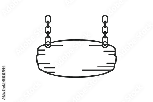 Hanging wooden sign with chains