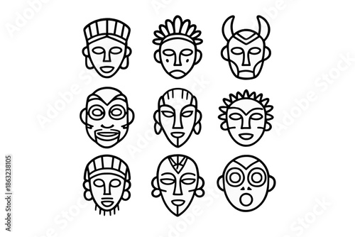 Collection of African Tribal Masks Icons