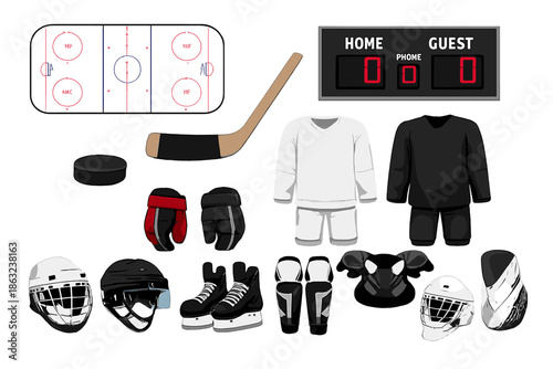 Hockey Equipment and Game Board Elements