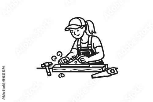 Carpenter woman working with wood