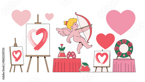 Valentine's Love Gallery: Cupid's artistry, where hearts bloom in a gallery of love, creating a captivating scene of affection and romance. 