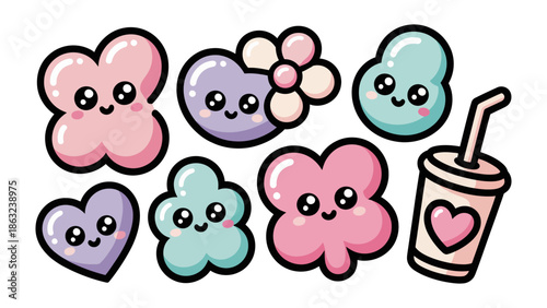 Kawaii Pastel Charms: An array of adorable, cartoonish charms and icons, each radiating cuteness and charm, creating a scene that evokes happiness and positivity.