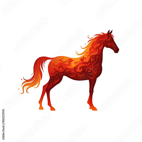 Horse silhouette with fire texture inside on transparent background for Fire Horse 2026