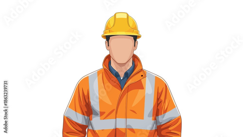 vector hd no face and isolated Construction worker in bright orange safety jacket and helmet. 