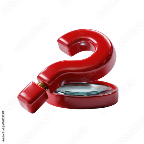 Red question mark with magnifying glass symbolic image