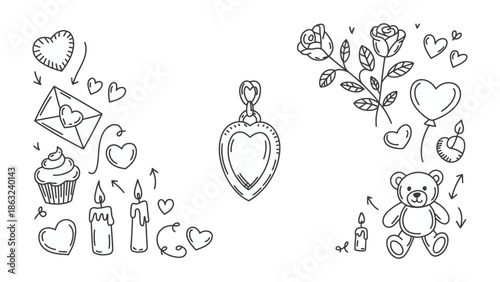 Love's Delicate Whispers: A charming illustration portrays tender symbols of affection and care, perfect for evoking sentiments of romance and intimacy.