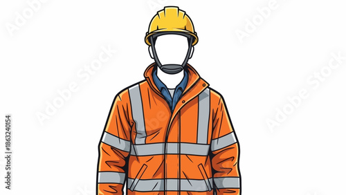 vector hd no face and isolated Construction worker in bright orange safety jacket and helmet. 