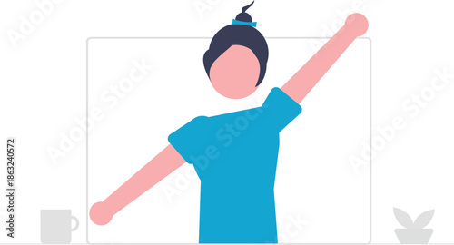 A minimalist illustration depicts a person peacefully waking up and preparing for a bright and productive morning routine