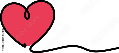 Minimalist continuous line drawing of a red heart