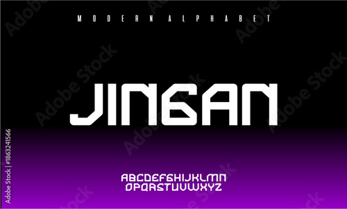 Modern alphabet font Jingan with purple gradient background