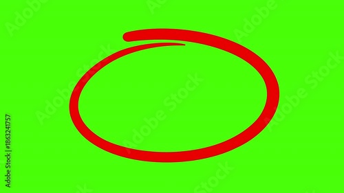 Hand drawn circle in red marker, with a green screen background 