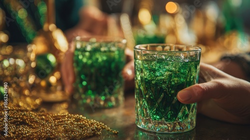 St Patrick’s Day Party Drinks and Hands Toasting Close Up