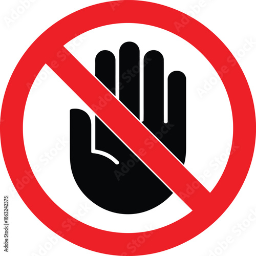 Stop sign with hand symbol indicating no entry