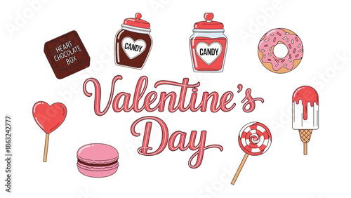 Valentine's Day Delights: A collection of delightful Valentine's Day treats, from heart-shaped lollipops to sweet candies, creating a tempting visual feast.
