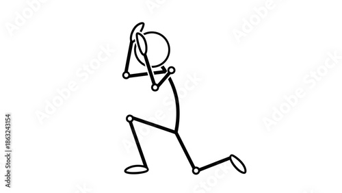 Humble Stick Figure Kneeling and Bowing with Head Down on Isolated White Background