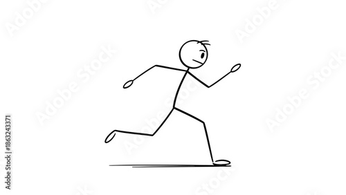 Simple hand-drawn stick figure animation of a person running quickly on a white background.
