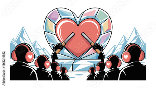 Love's Anthem: An artistic illustration depicts a symphony of hearts, symbolizing the resonance of love in a captivating display of artistry. 