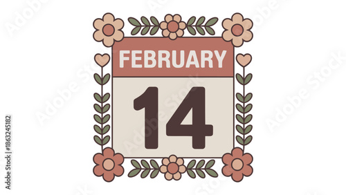 Valentine's Day Calendar: A charming illustration captures the essence of February 14th, with a calendar framed by flowers and hearts.