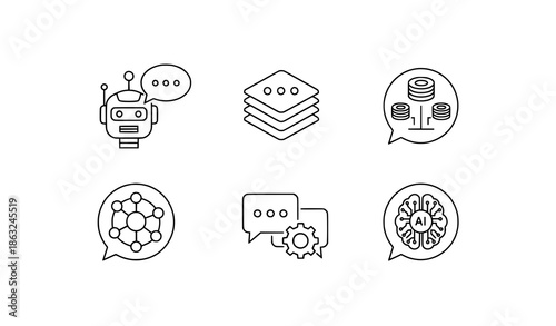 Artificial intelligence chat icon set vector with thin line editable strokes for machine learning and chatbot design