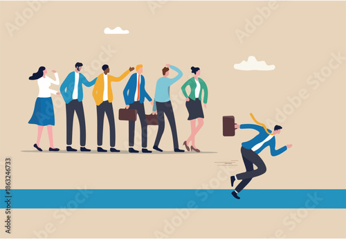 Fast lane priority or advantage to win business competition or career path, extra speed pathway or express way to move forward concept, businessman run fast on fast lane while others stuck in traffic