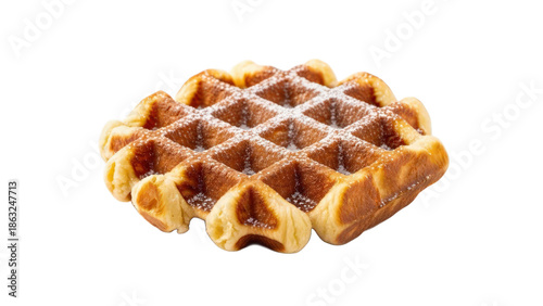 Waffle sprinkled with powdered sugar isolated on transparent background