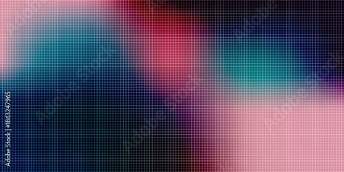 A vibrant digital pixel pattern featuring a seamless blend of pink and blue hues. the boxy elements create an abstract, geometric landscape.