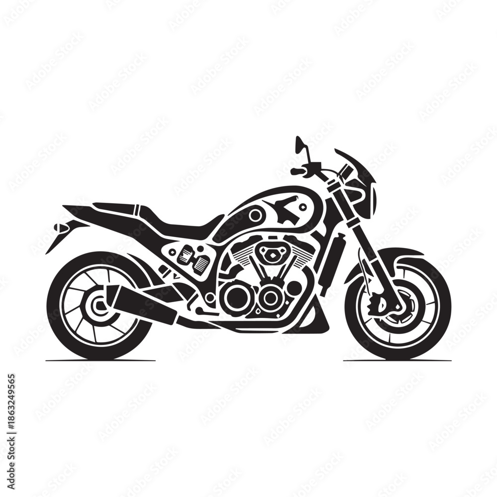 Obraz premium Black silhouette of a classic American motorcycle vector illustration