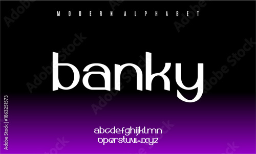 Modern alphabet font Banky with stylish white text