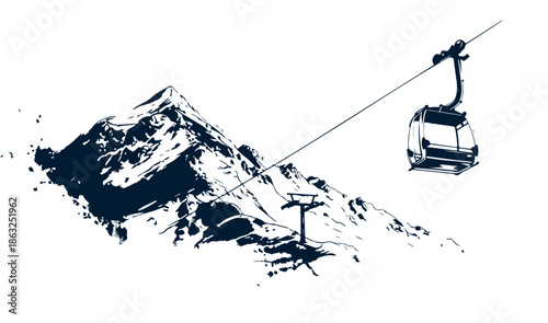 Landscape mountains. Sketch of ski resort.