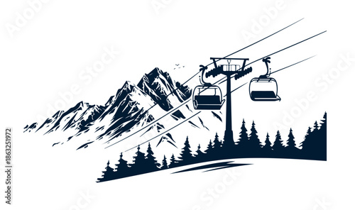 Landscape mountains. Sketch of ski resort.