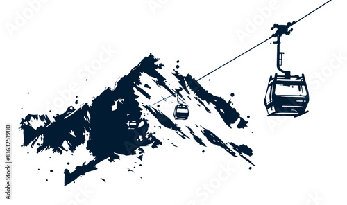 Landscape mountains. Sketch of ski resort.	
