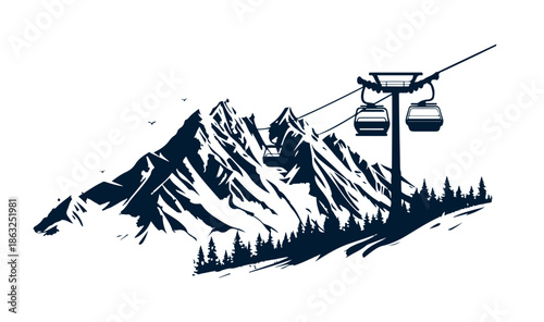 Landscape mountains. Sketch of ski resort.